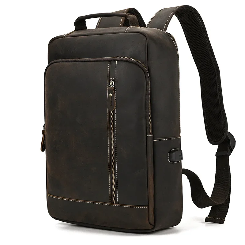 2023 New Brand Natural Cowskin Genuine Leather Men's Backpack Fashion Large Capacity Shoolbag Boy Laptop Backpack Computer Bags