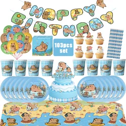 Cartoon Capybara Party Supplie Disposable Tableware Set Cup Plate Tablecloth Balloon Cake Kids Capybara Toy Gift Birthday Decora