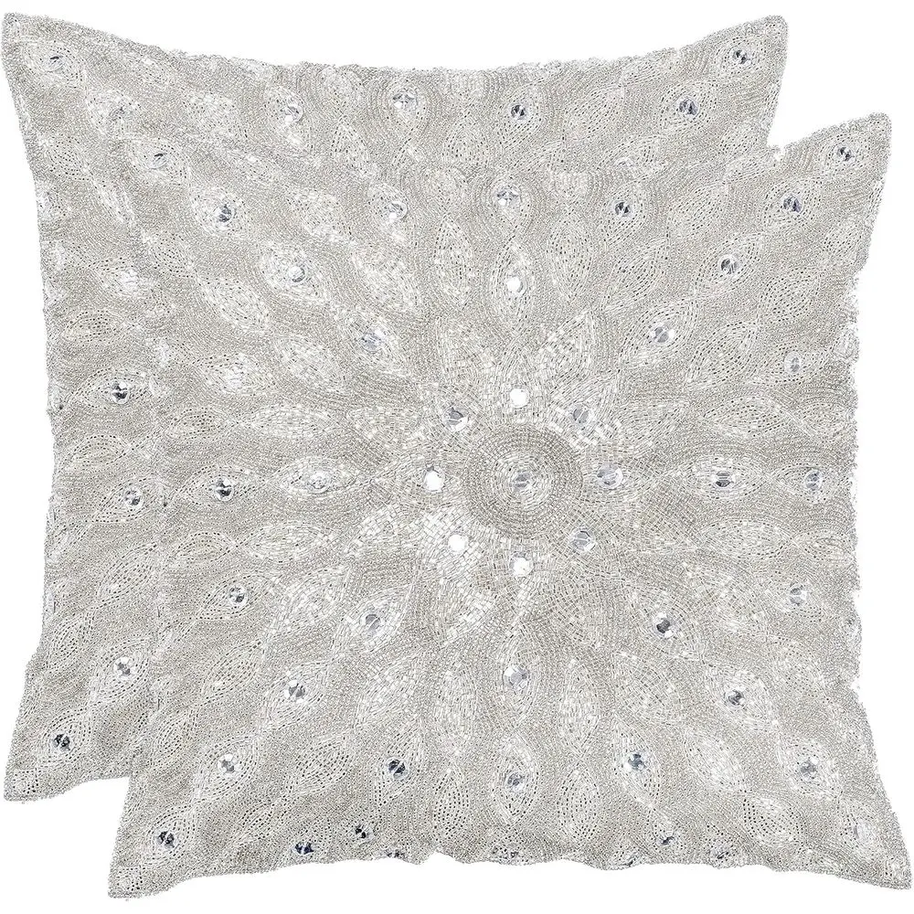 

Handcrafted Beaded Silver Pillowcase - 16x16 Inches, 2-Pack Elegant Decorative Cushion Covers for Sofa, Couch, and Bed