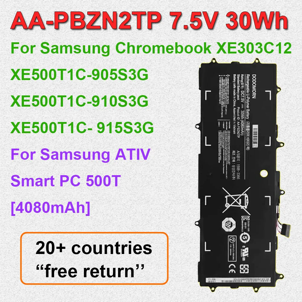 AA-PBZN2TP For Samsung Chromebook XE500T1C-905S3G XE303C12-A01US XE500T1C- 910S3G Series Laptop Battery 7.5V 30Wh 4080mAh