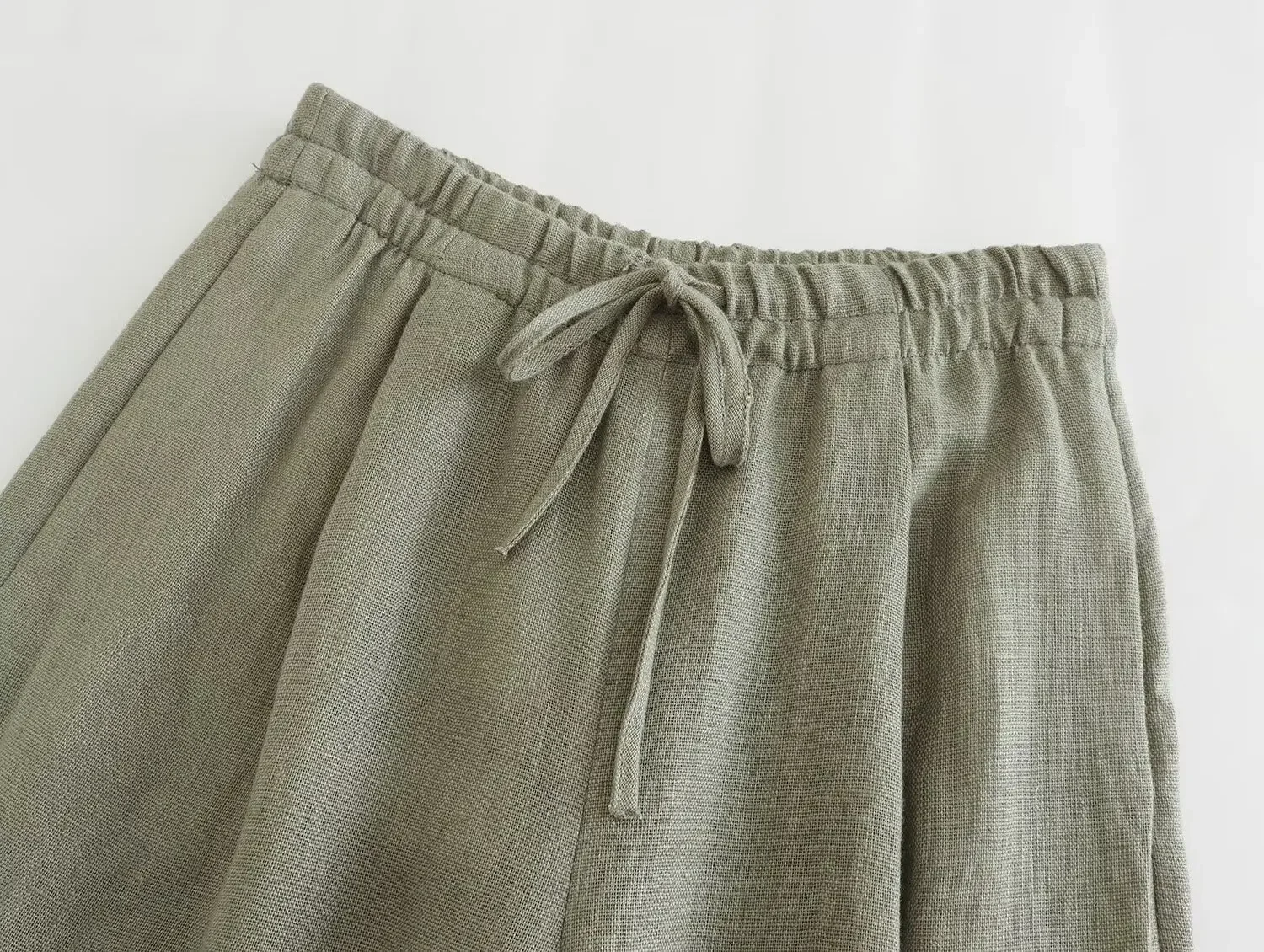 Traje de lino con cinturón para mujer, abrigo de chaleco y pantalones de pierna ancha con cintura elástica, novedad de 2024