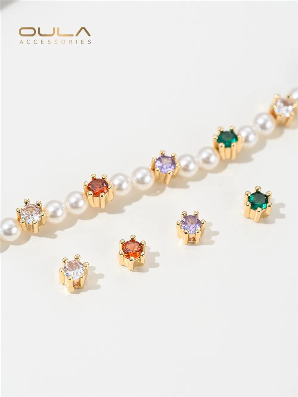 

1PCS 14K Gold-plated Zirconium Five-petal Flower Scattered Beads Diy Handcrafted Beaded Bracelet Necklace Material Accessories