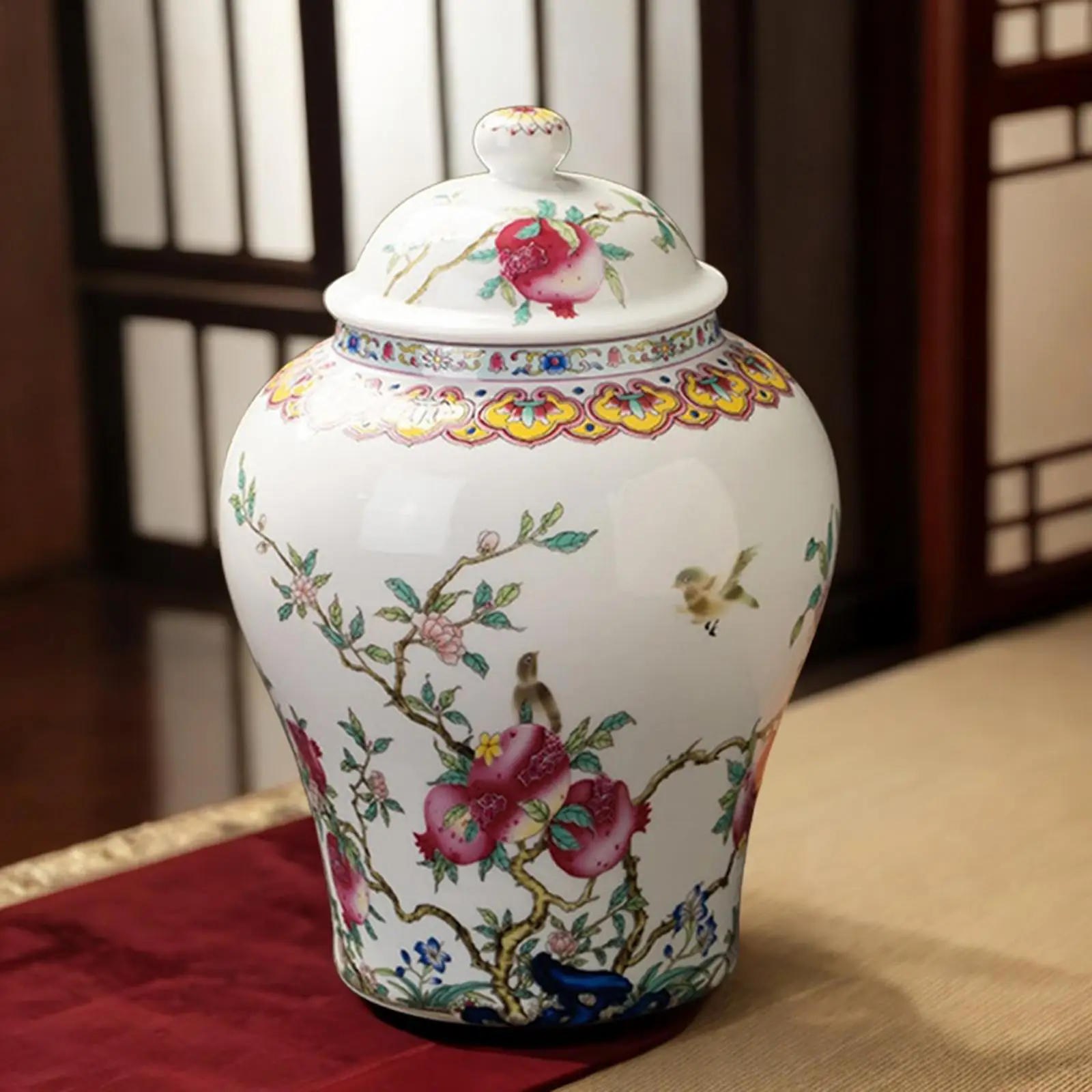 

Porcelain Tea Canister Floral Arrangement Airtight Lid Ceramic Ginger Jar for