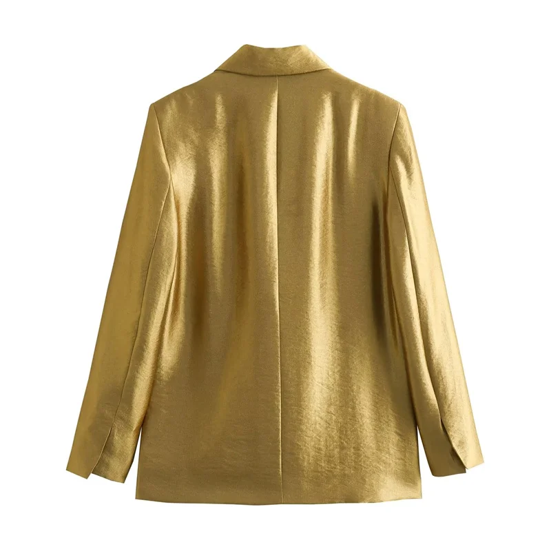 Imagem -02 - Cabolsa de Terno Dourado Feminino Keyanketian Peito Único Bolsos com Aba Blazer de Escritório Fino Moda Vintage Novo Outono