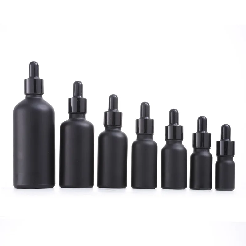 5/10/15/20/30/50/100ML Frosted black glass dropper bottle with aluminum cap