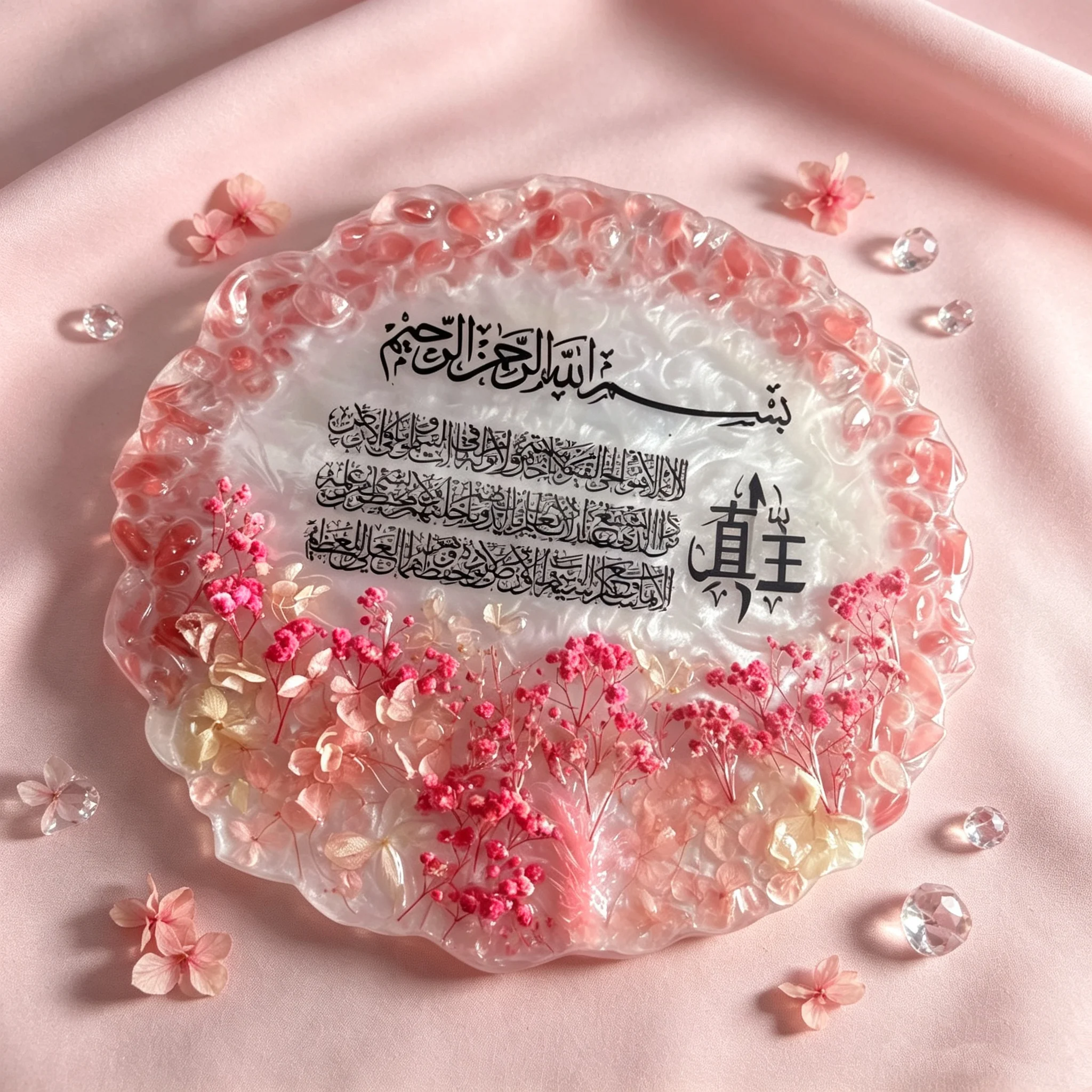 Handmade Pink Dried Flower Resin Plaque Ayatul Kursi Islamic Decor Custom Muslim Wedding Favor Ramadan Eid Aqiqah Gift Arabic Ca