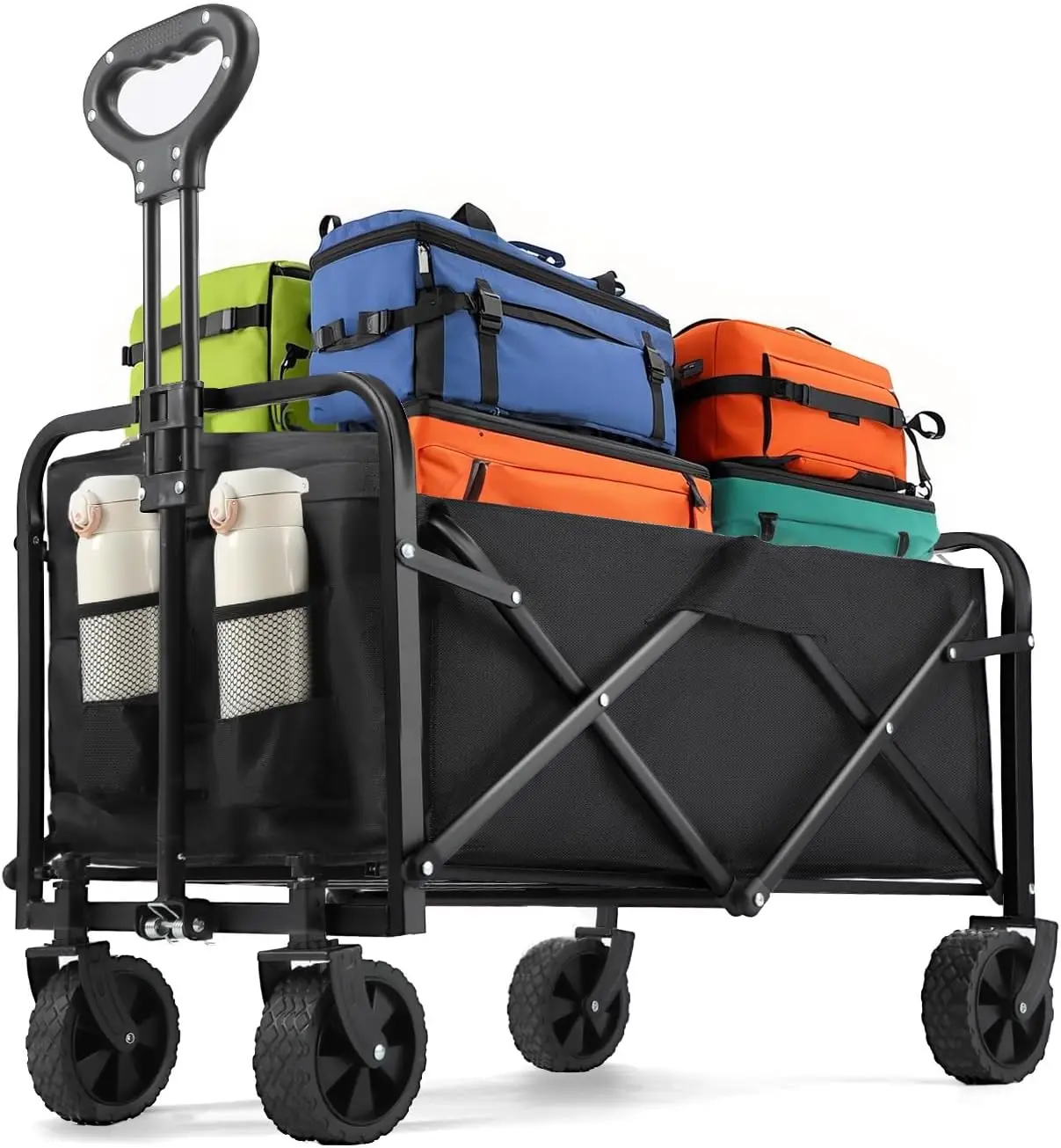 折りたたみ式ワゴンカート、全地形対応ホイール付き、食料品、ビーチ、キャンプ用に折りたたみ可能 - 耐荷重220ポンド