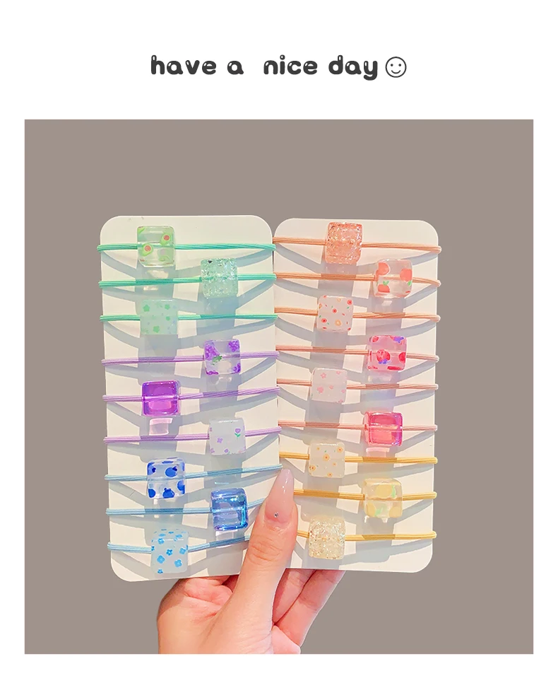 3 Teile/satz Kinder Nette Farben Acryl Cube Elastische Haar Bänder Baby Mädchen Schöne Scrunchies Gummibänder Kinder Haar Zubehör – Detail 1