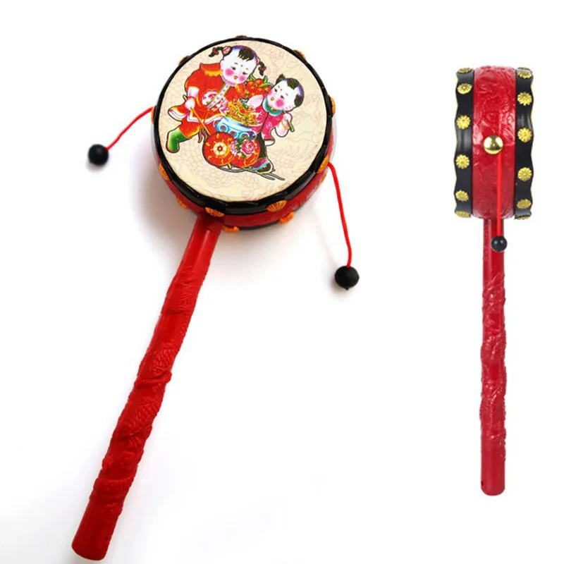 1PC Classic Toys Red Black Plastic Chinese Traditional Rattle Drum Spin Toy for Kids Baby Interesting Toy Gift