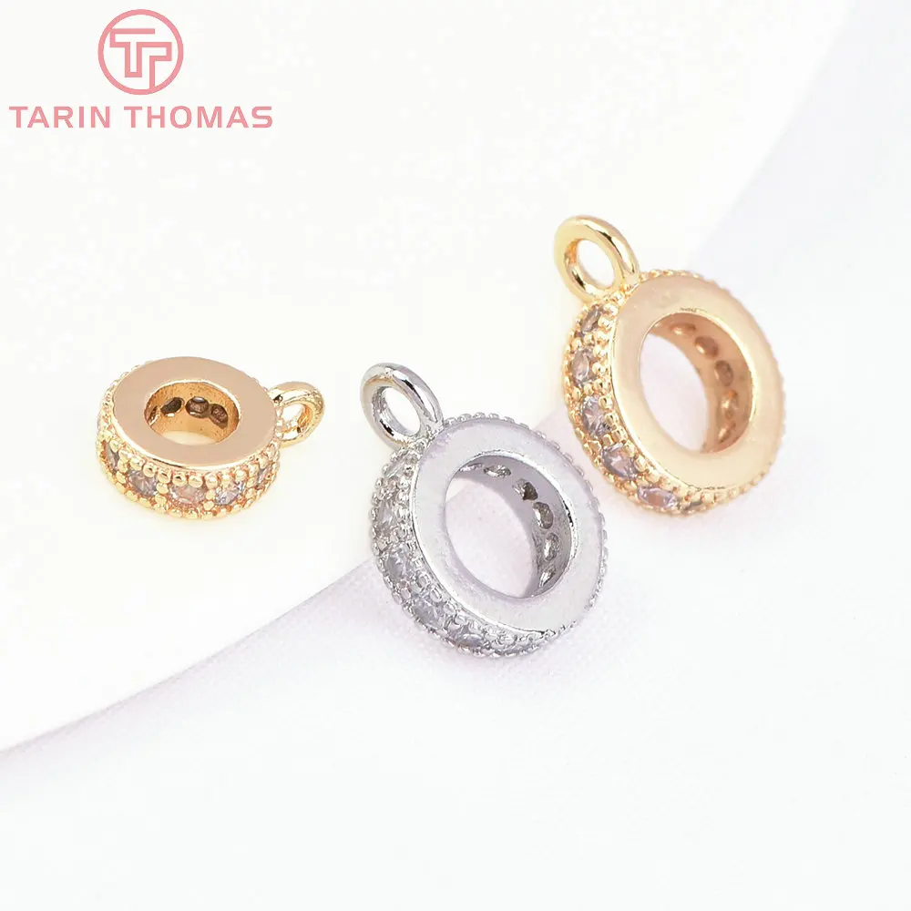 (7764) 4PCS 6MM 8MM 24K Gold Color Brass with Zircon Round Connector Pendants High Quality Jewelry Making Findings Accessories