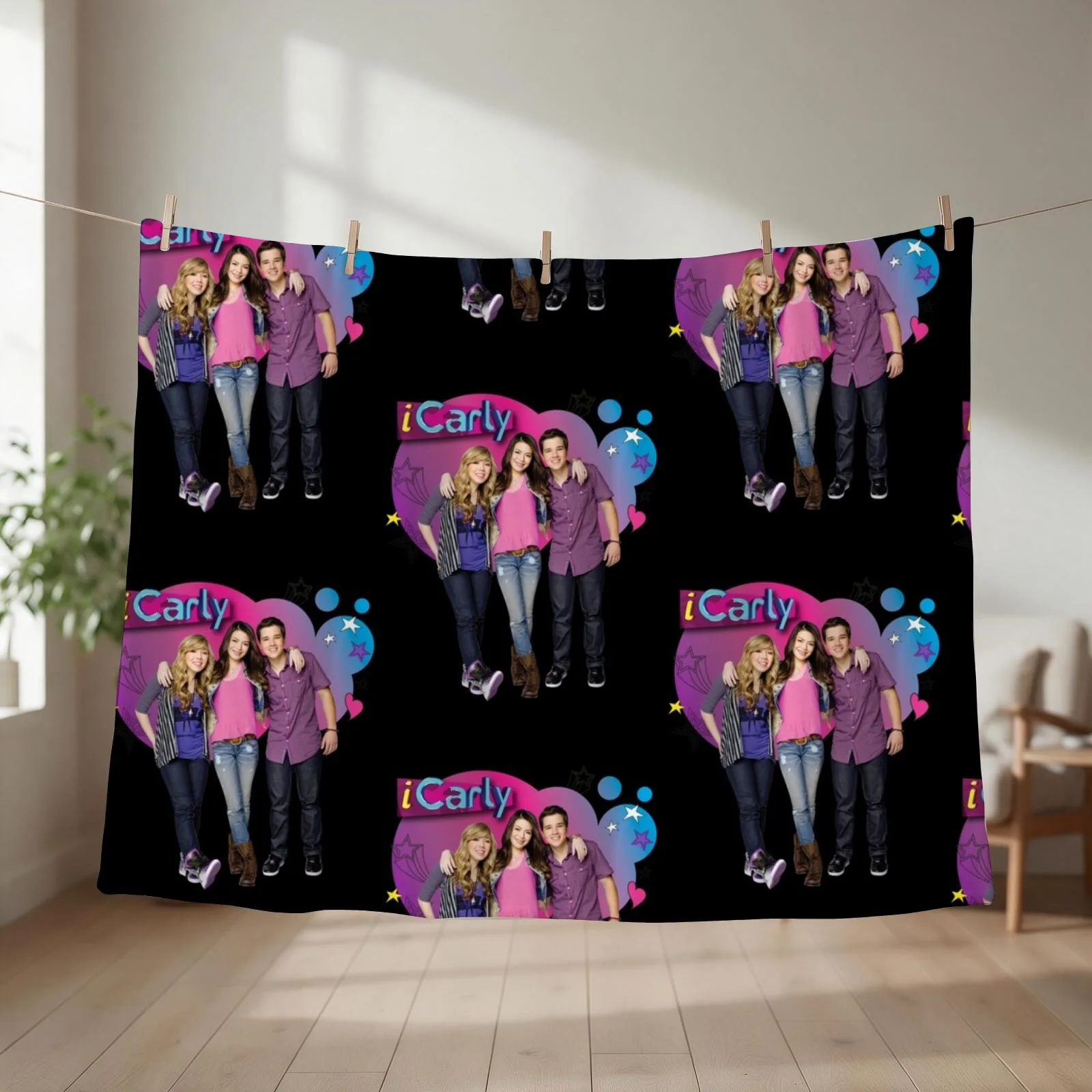 Icarly Cast Bubble Carly, Sam, And Freddie Throw Blanket couch cozy soft plush fuzzy picnic outdoor blanket