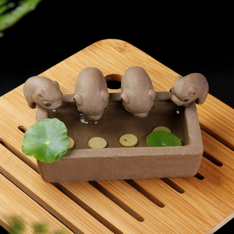 

Redware Tea Pet Purple Clay Tea Pet Little Pigs Drink Water Chinese Crude Pottery Kung Fu Tea Set Home Decoration