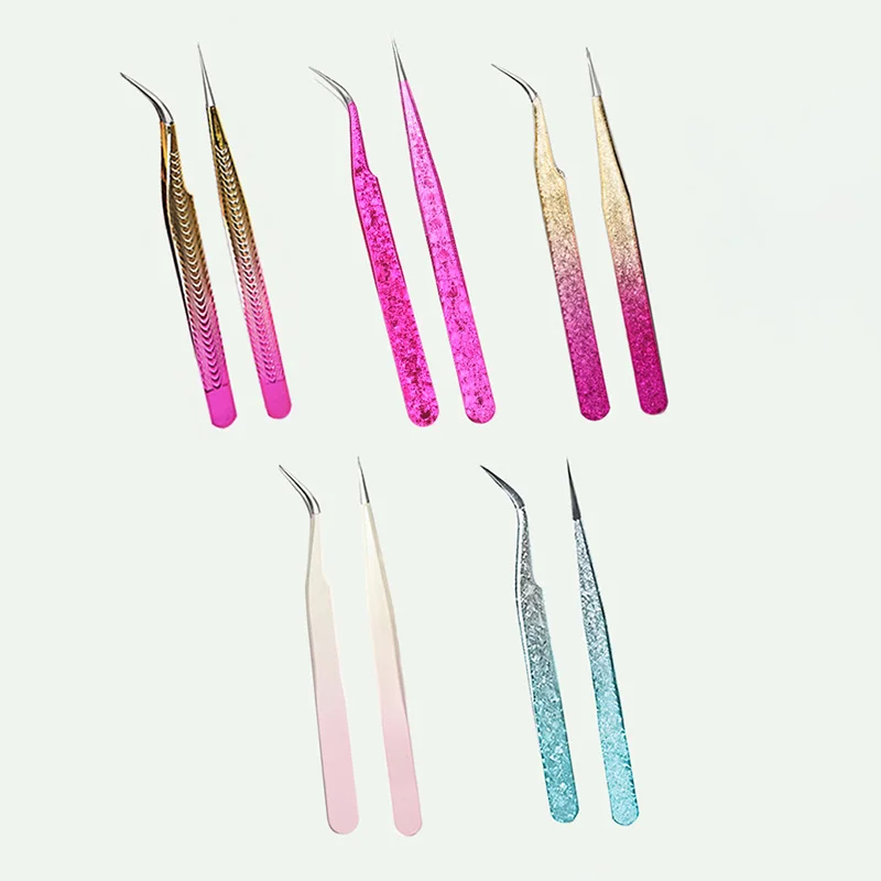 2 Stks/set Wimpers Pincet Roestvrij Staal Voor Wimpers Uitbreiding Make-Up Tools Nail Art Accessoires Strass Picker Tools