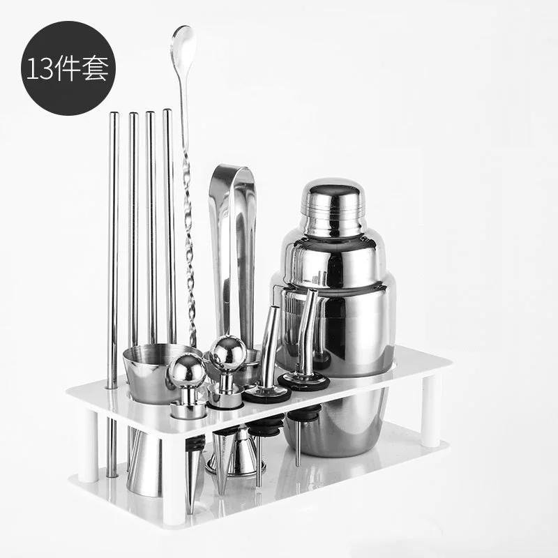 Stainless Steel Cocktail Shaker Set Bar ware Set Bartender Kit Plastic Rack Premium