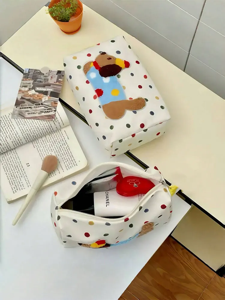 Bolsa de maquillaje bordada con bonito perro pequeño, gran capacidad, bolsa de maquillaje de viaje portátil para almacenamiento de productos para el cuidado de la piel, 1 ud.