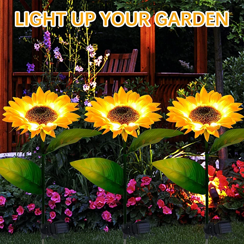 2 pçs girassol solar luz de chão led simulado flor gramado luz girassol jardim luz casa decoração do jardim