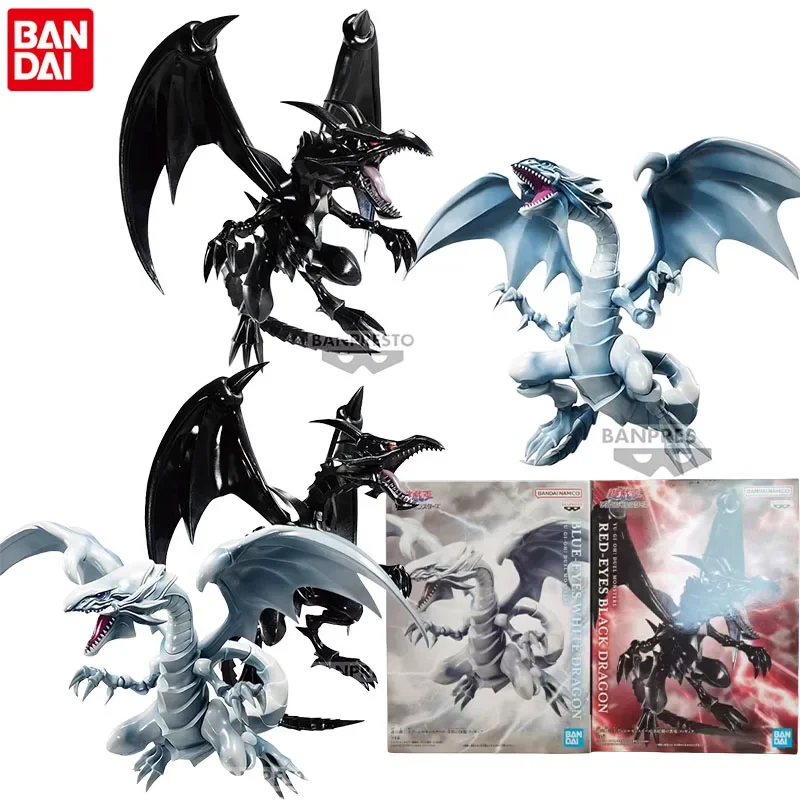 Bandai Genuine Duel Monsters Anime Figure Blue-Eyes White Dragon Red-Eyes Black Dragon Action Toys Kids Gift Collectible Model