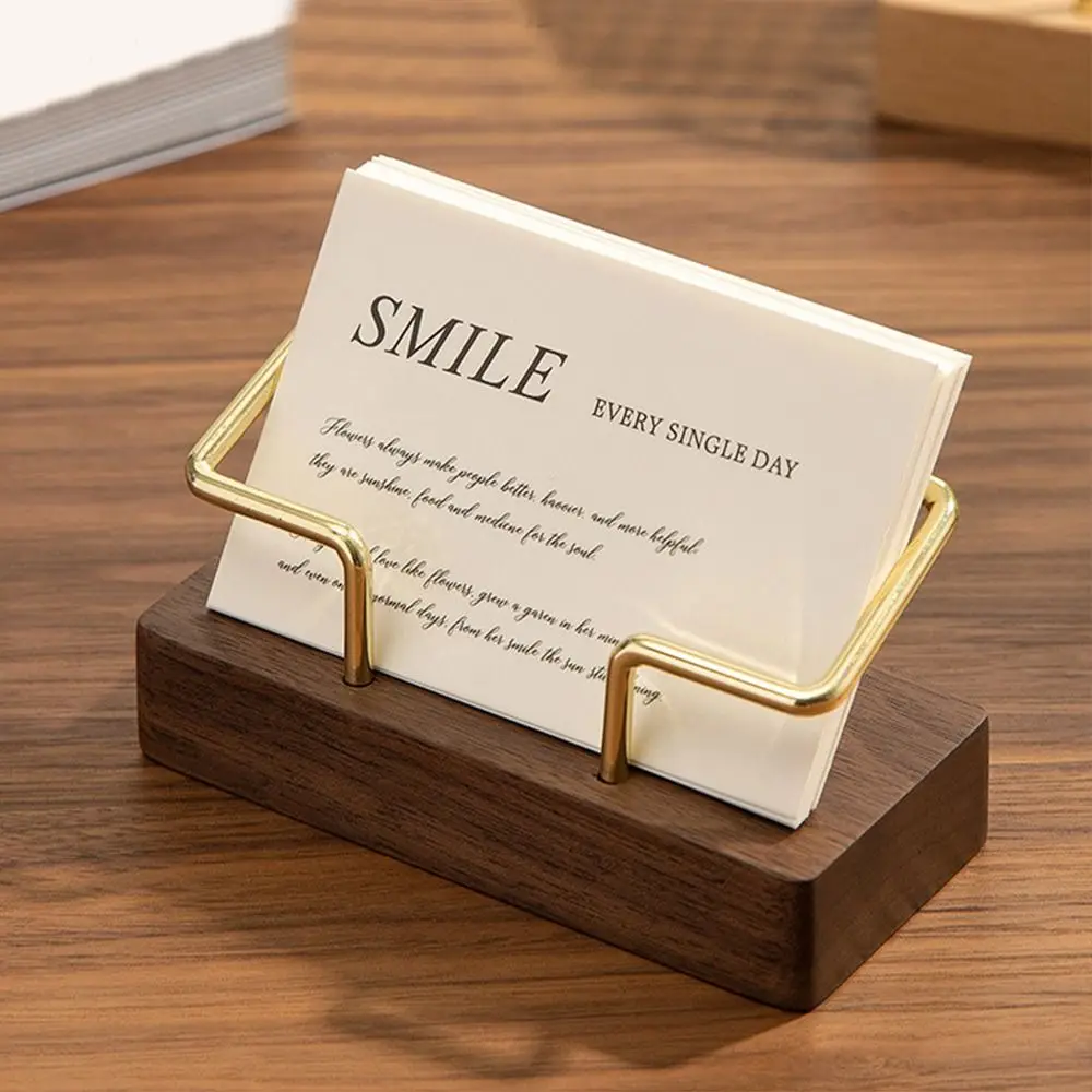 Tabletop Shelf Business Card Holder Card Storage Beech Wood Wooden Card Holder Walnut Wood Metal Card Organizer