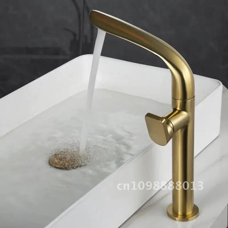 

Tuqiu Brushed Gold Basin Faucet Brass Bathroom Faucet Mixer Tap basin Cold Single Lavotory & Handle Faucet Gold Faucet Hot Wash