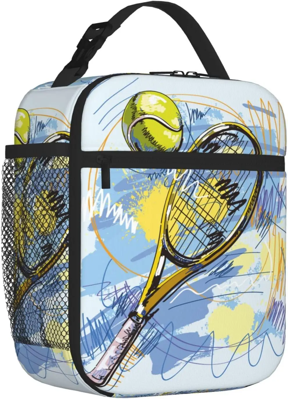 Tennis Racket Art Sport Lunch Bag Insulated Reusable Lunch Box Lunch Tote Lunchbox Portable Bento Bags For