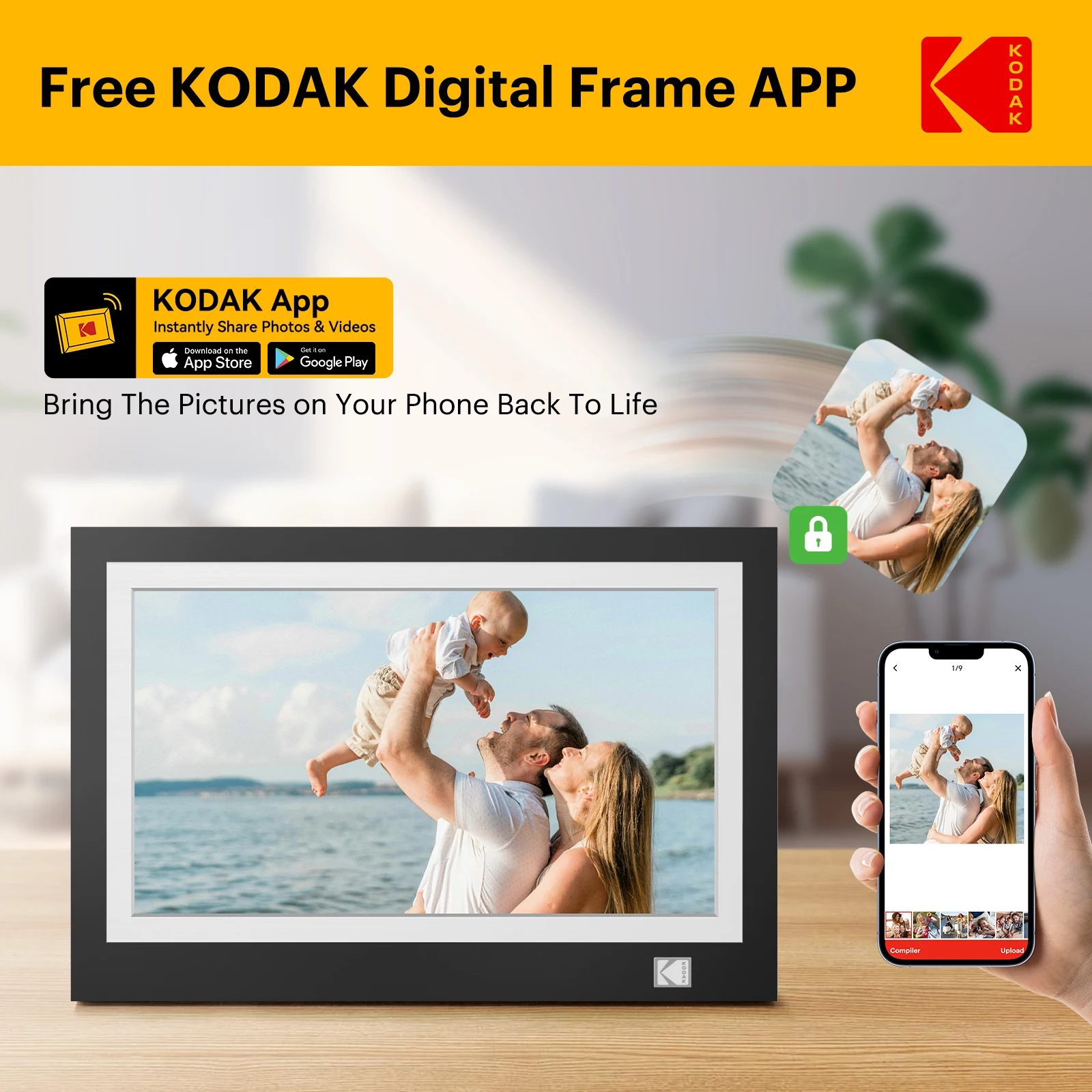 Kodak 11.6 인치 와이파이 디지털 액자, 1366x768 HD IPS 터치 스크린, 32GB 저장 공간, 즉시 사진 공유, 1 년 보증