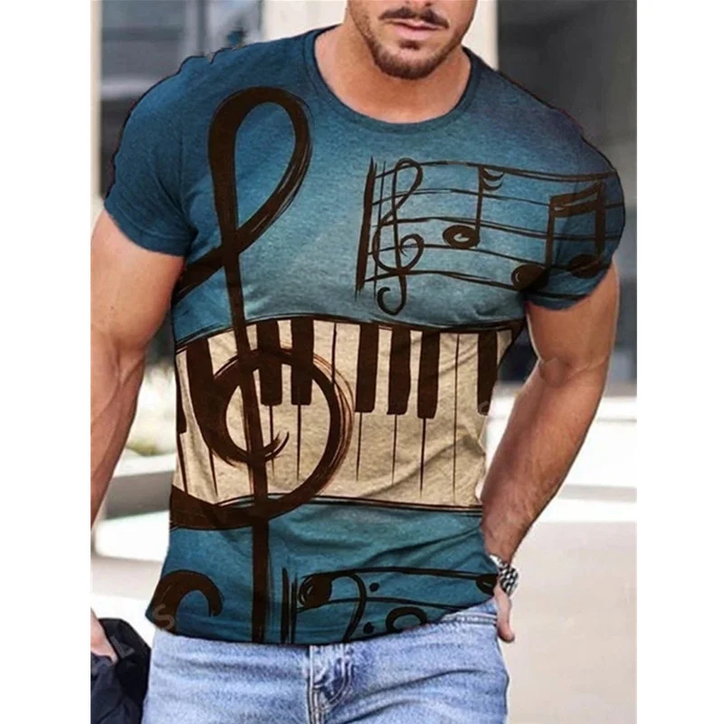 

3D Printed Music T Shirt For Men Piano Pattern T-Shirts Summer Casual Oversized T-Shirts O-Neck Tops Short Sleeves Streetwear