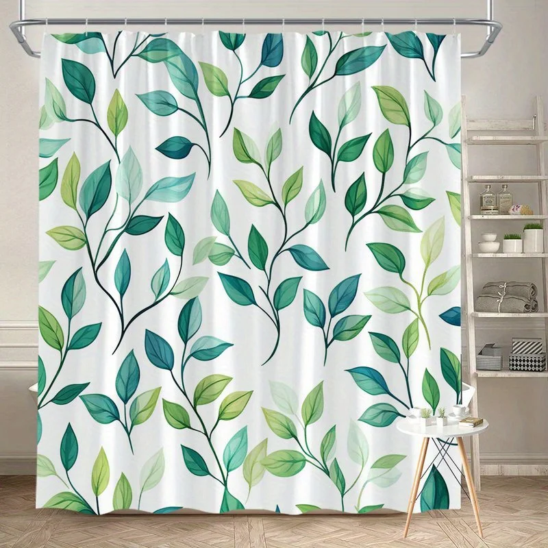 

1 шт. бесшовная занавеска для душа с дизайном листьев растений, машинная стирка, полиэфирная ткань, подходит для украшения ванной комнаты отеля