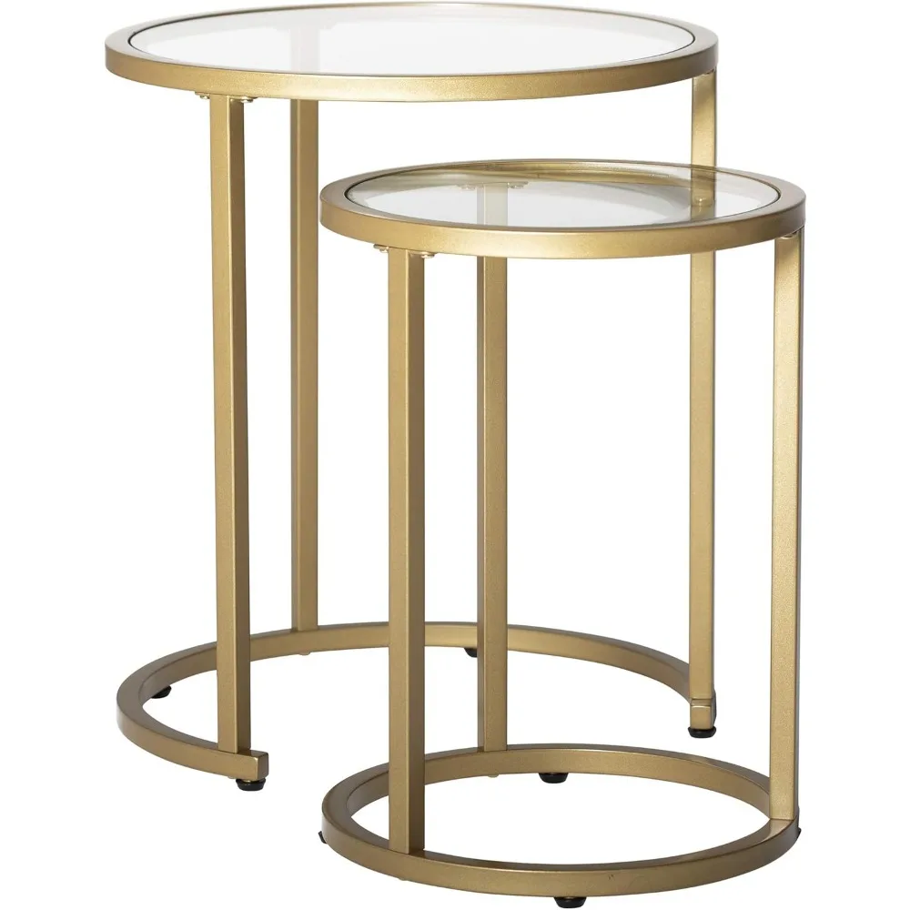 

Studio Designs Home Camber Modern 20" and 14.5" Round Set of Nesting Tables in Gold/Clear Glass