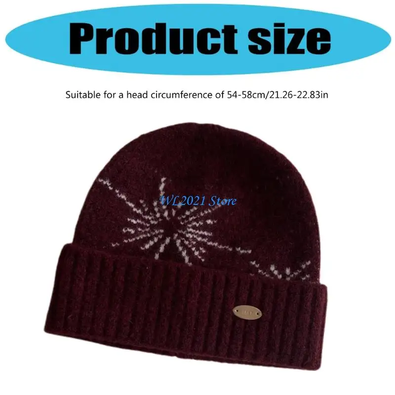 G5GC تصميم ندفة الثلج الشتاء غطاء دافئ الألياف الاكريليك يليبون جاكار جاكارد قبعة للنساء الرجال في الهواء الطلق في الهواء الطلق #6