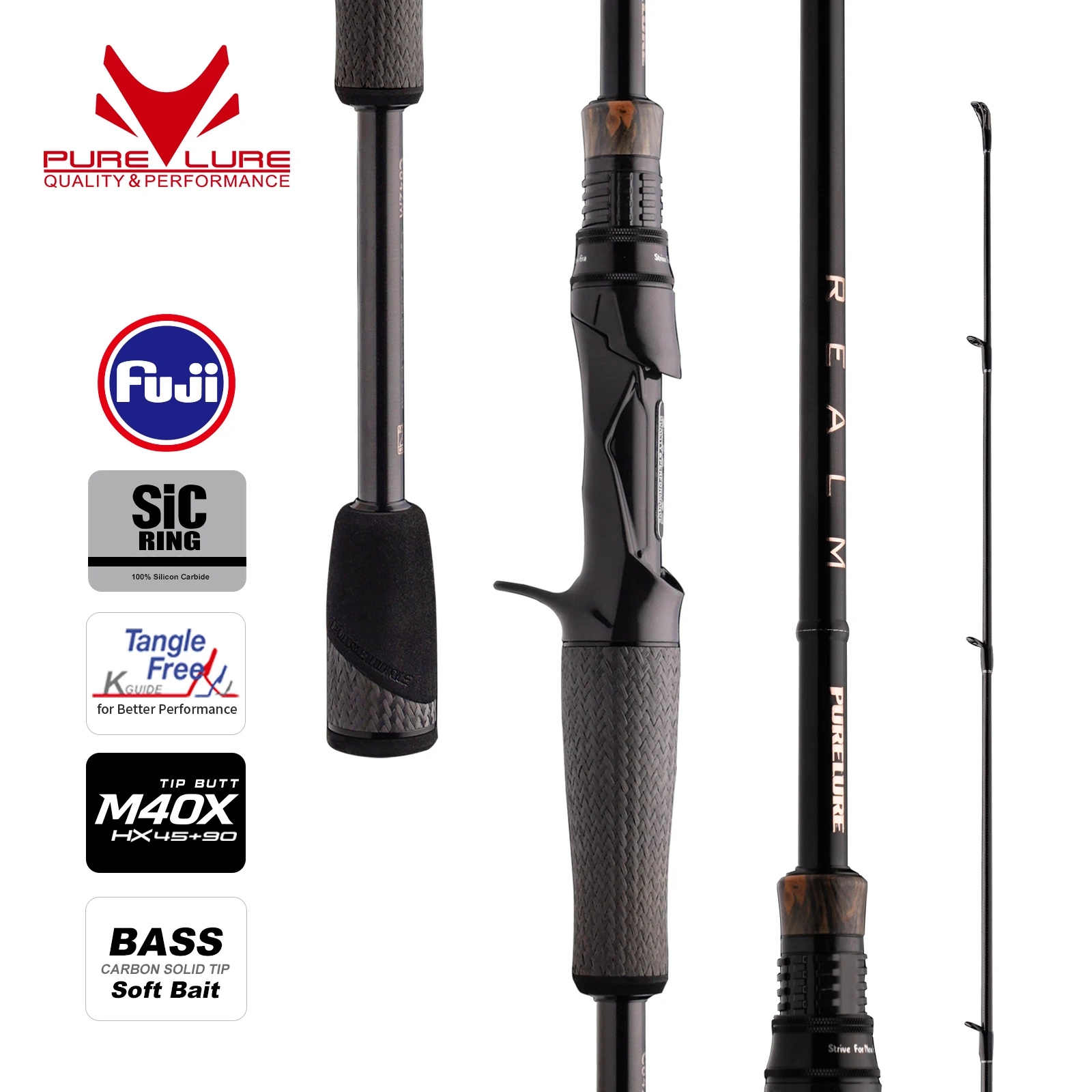 PURELURE REALM Bass Rod All M40X Toray Carbon Soft Bait Zander Rod EX F/F Action Fuji SIC Ring Spinning Casting Fishing Pike