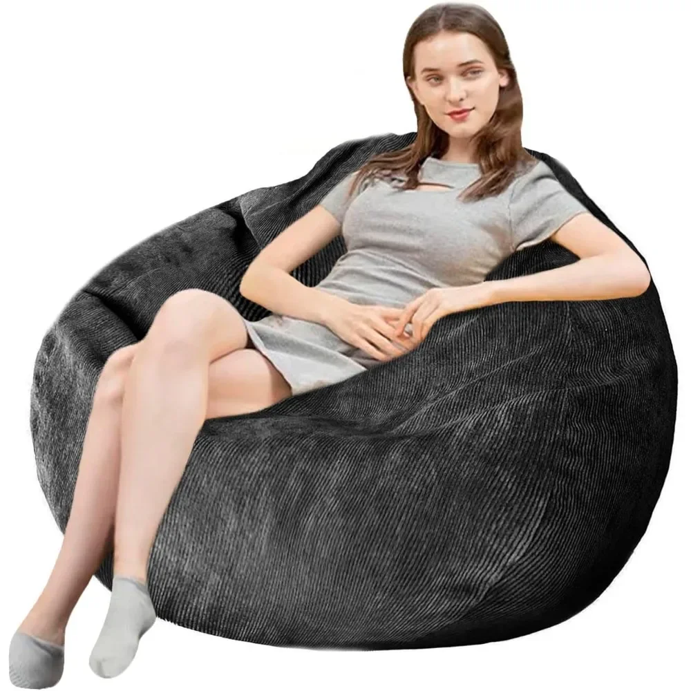 Premium Corduroy Bean Bag cadeira para adultos, ultra macio, sofá médio com espuma de memória, luxuoso sofá preguiçoso, 3 pés