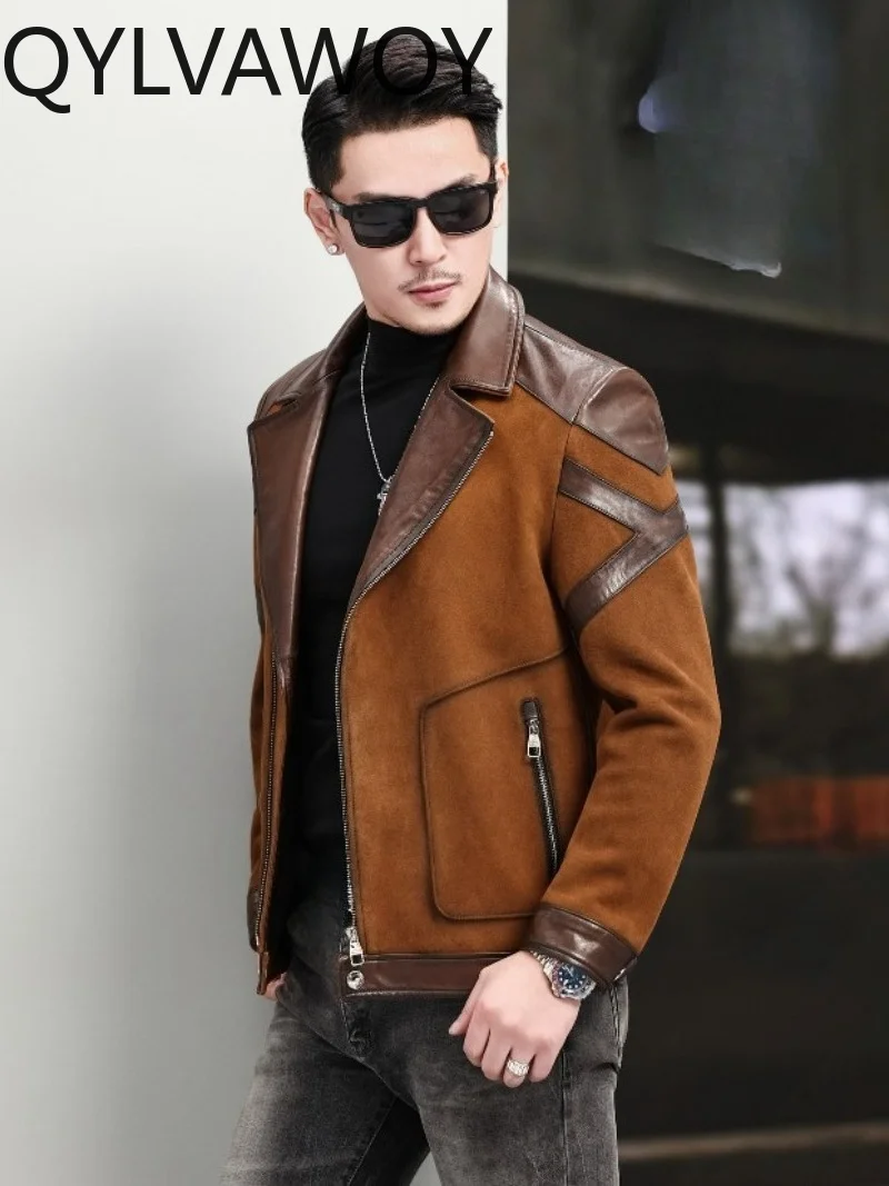 QYLVAWOY Suede Sheepskin 100% Genuine Leather Jacket Men High Quality Real Leather Coat 2026 Autumn Winter Man Clothes Outerwear