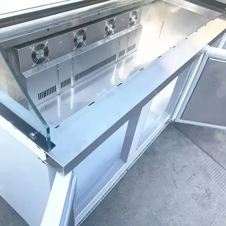 Custom Three Door Commercial Salad bar Counter Display Chiller with Glass Cover
