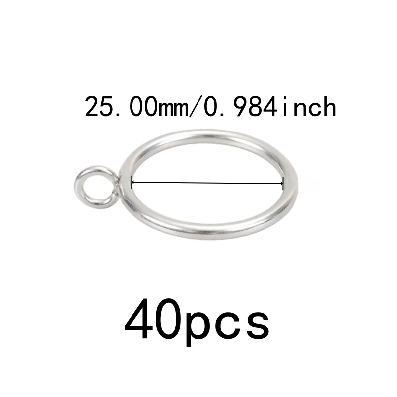 40 pcs 25mm Curtain Rings with Holes, Silver Iron Material, suitable for Living Room Window Curtain, Smooth Sliding On Rod