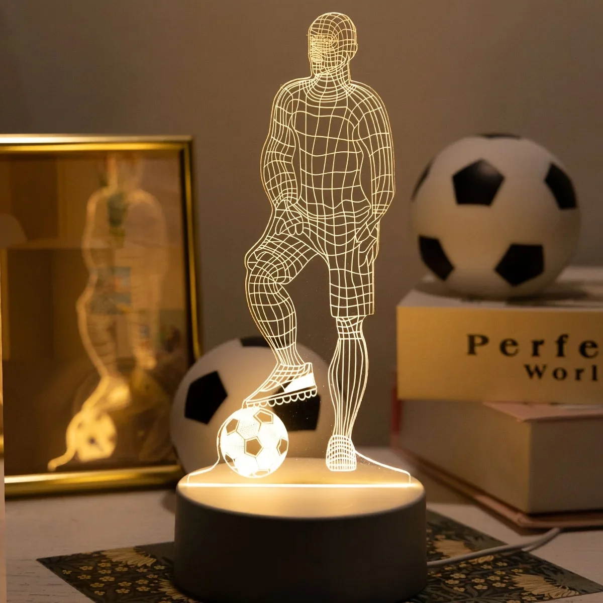 1PC Football Player Shaped Table Lamp with 3D Acrylic Board, USB Interface,  Indoor Night Light Bedroom, Bedside Decoration