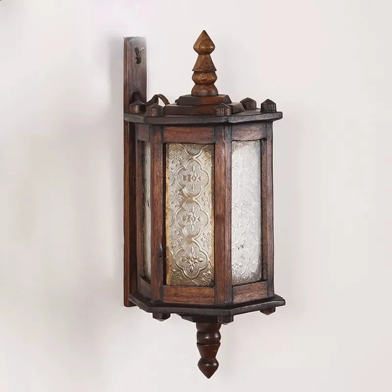 Solid wood retro wall lamp, industrial style decorative lamp, new Chinese style bedside lamp, bedroom corridor wall lamp