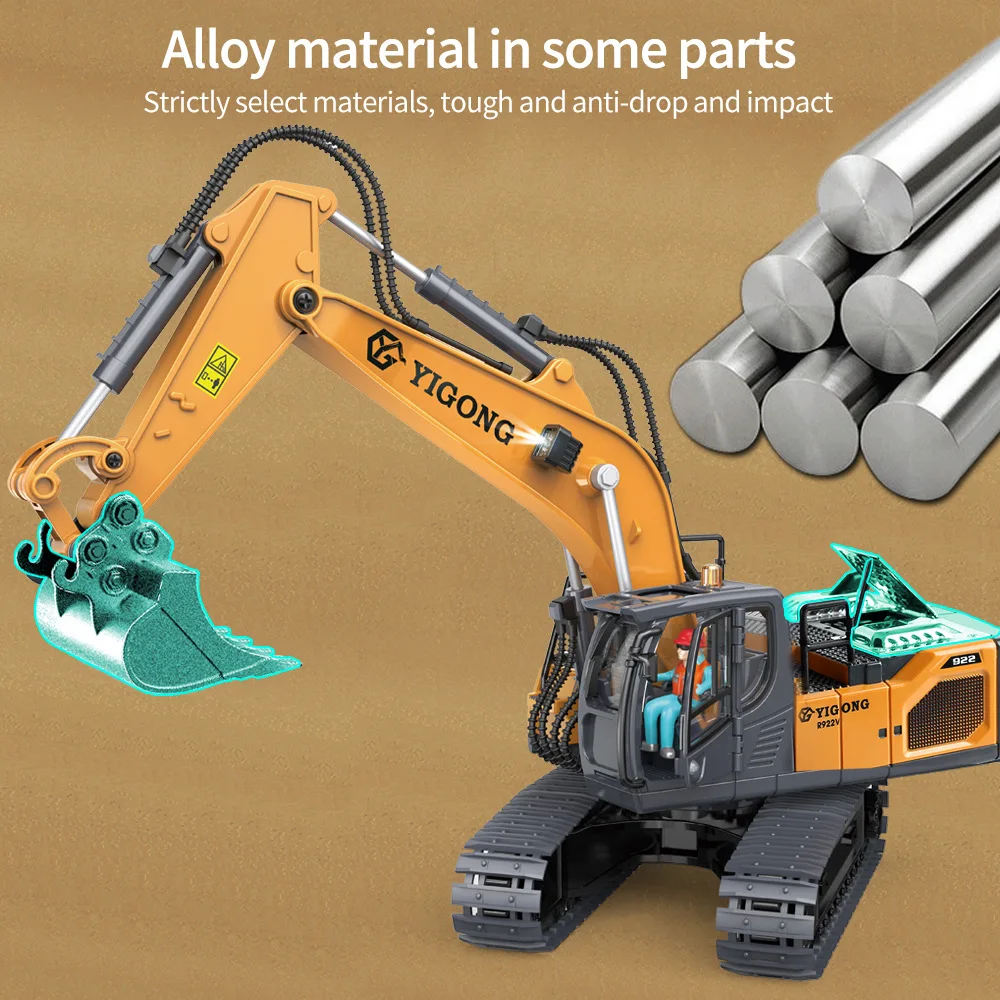 1/20 Rc Excavator Alloy Shovel 2.4G Remote-Controlled 11Ch Upgraded Control Console Unlimited Rotation Engineering Vehicle Toy