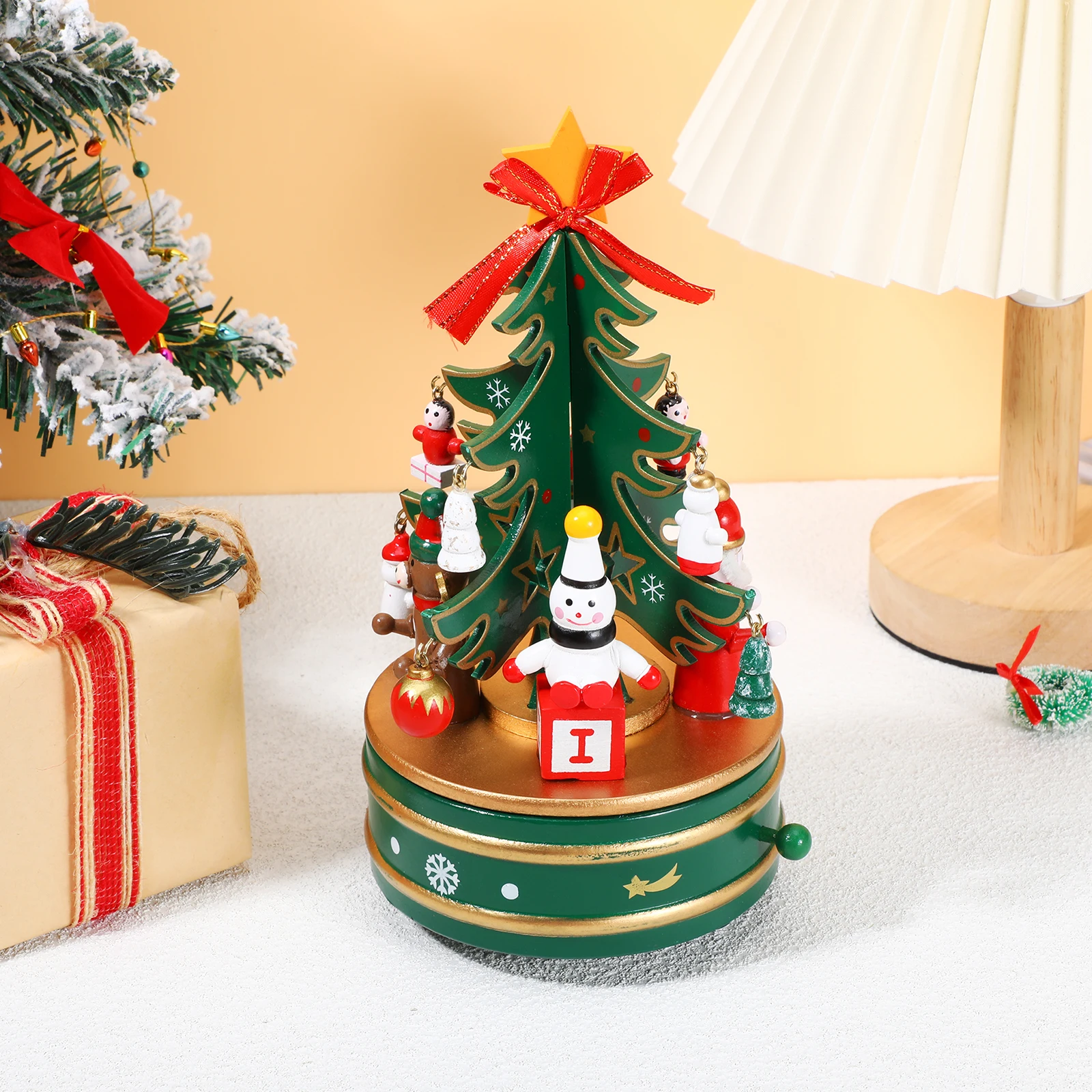 

Wooden Music Box Xmas Trees Christmas Decorations Indoor Ornaments Decorate Musical Bamboo Boxes Office