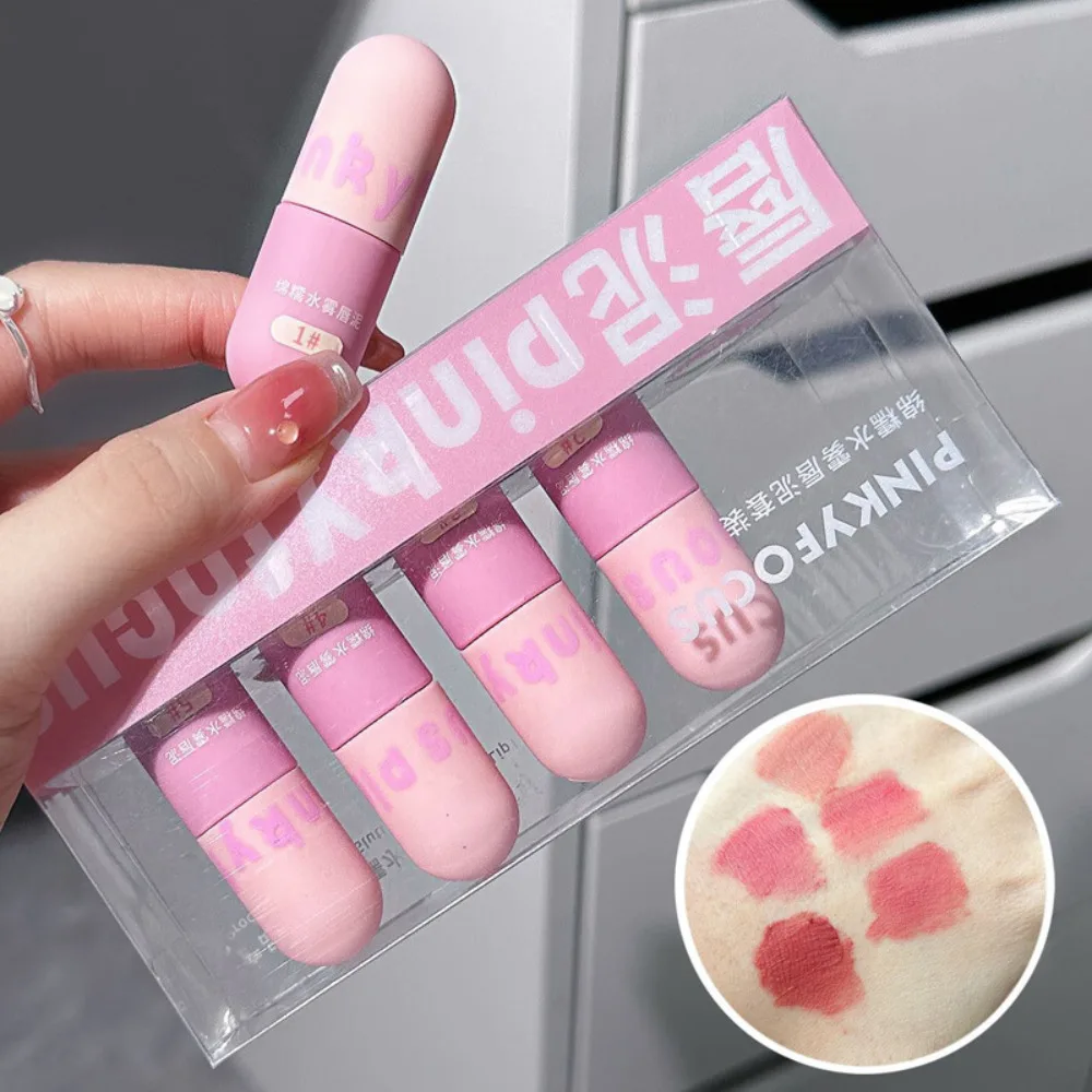 5pcs Capsule Lip Mud Set White Mist Matte Velvet Lip Glaze Bare White Lasting Non-Waterproof Fading Liquid Lipstick Cosmetics