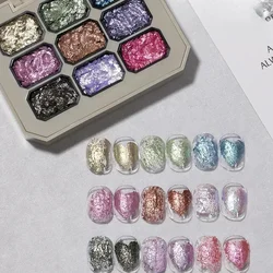 9 Grids Nail Powder Color Texture Three-Dimensional Styling Adhesive 9 Colors Nail Fairy Powder Set gel Polish Nail Art DIY