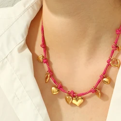 Fashion Rope Braided Handmade Stainless Steel Gold Plated Starfish Shell Heart Flower Charm Necklace for Women Popular Jewelry