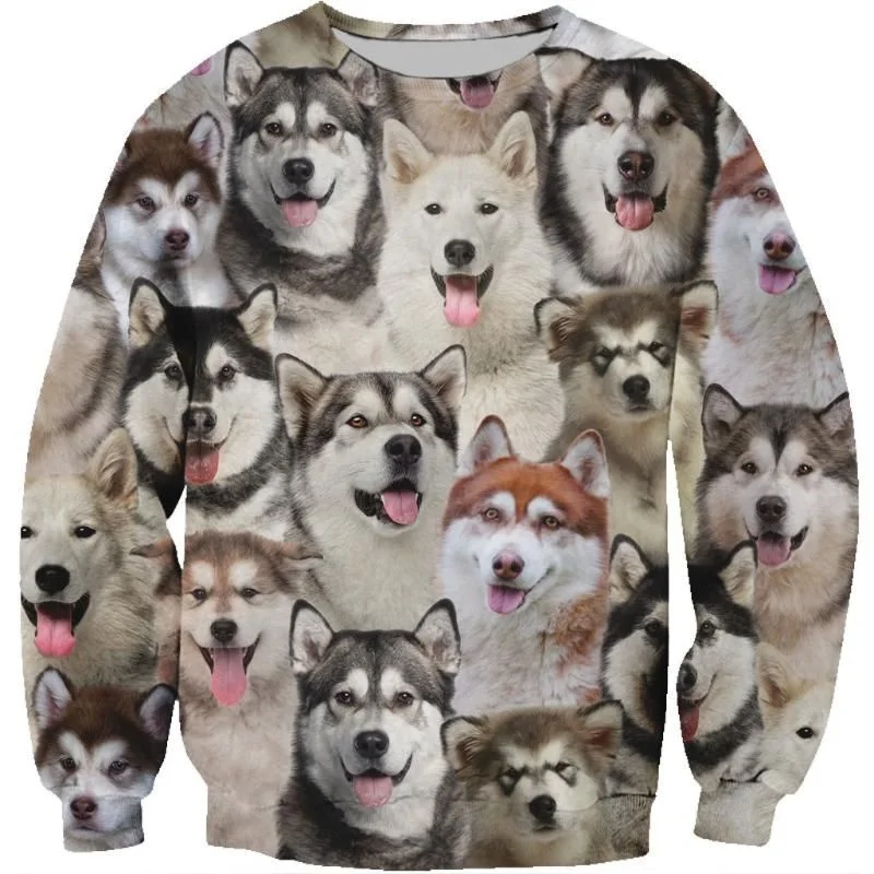 3D Printed Dog Cat Hoodie For Men Funny Animal Pattern Sweatshirt Spring Autumn Casual Long Sleeves Round Neck Oversized Tops