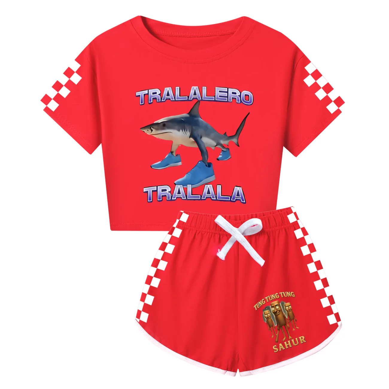 Tung Tung Tung Sahur Clohtes Kids T-shirt Toddler Girls Short Sleeve T Shirt+Shorts 2pcs Sets Mother&daughter Outfits
