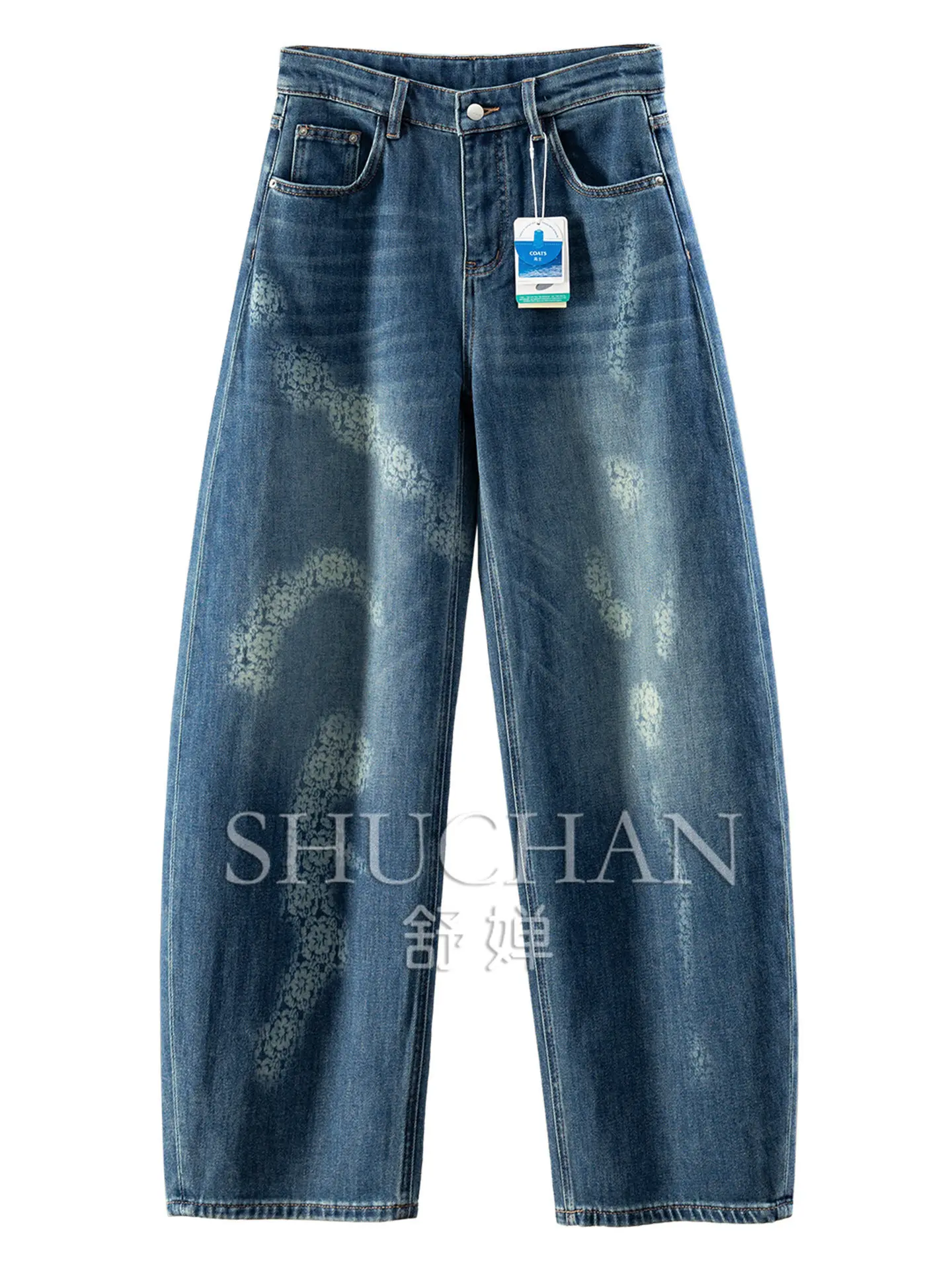 English Coats Line Retro Washed Tone Printed Banana Jeans E139 Fashion Pantalon Pour Femme Women Jeans