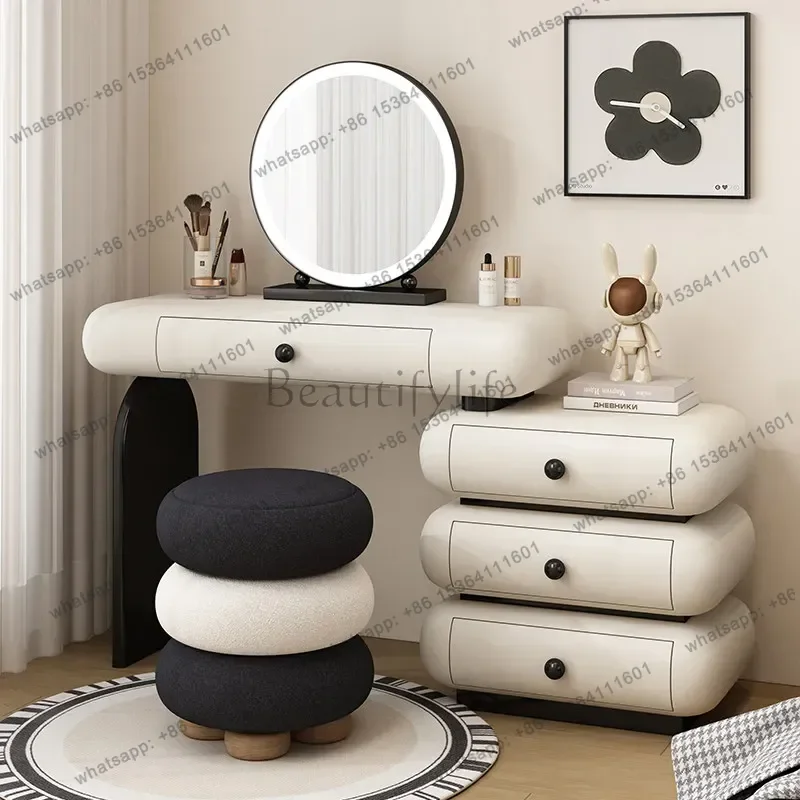 LSMakeup Dressing Table Tocador De Maquillaje Furniture Cream Style Solid Wood Makeup Vanity Multi Functional Modern Illuminated