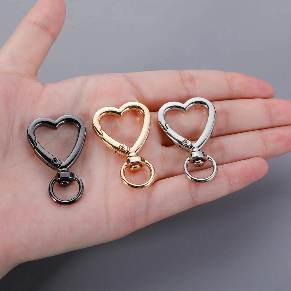 10pcs Plated Heart Shape Metal Spring Clasp Hooks Carabiner Key Ring Connectors for DIY Keychain Jewelry Making Accessories