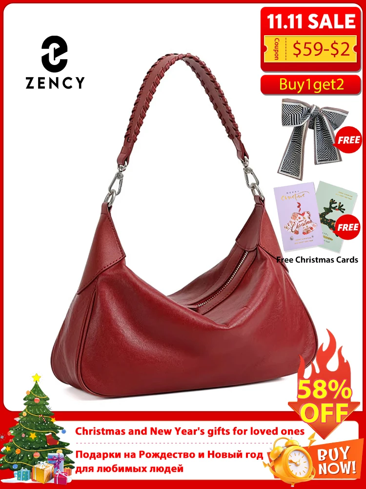

Zency Genuine Leather Soft Bag Fashion Hobo Bag Women Shoulder Handbag Crossbody Designer Bags Christmas Gift For Lover Girls