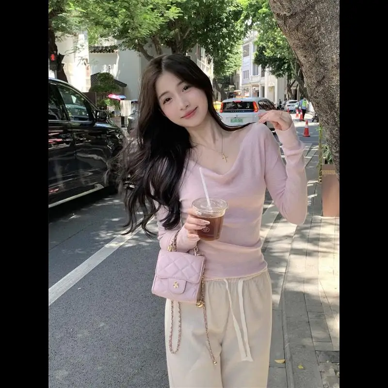 بلوزة نسائية خريفية أنيقة وعصرية بلون واحد، تصميم فضفاض بياقة عالية، مناسبة للعمل، ذات قصة رفيعة وراقية