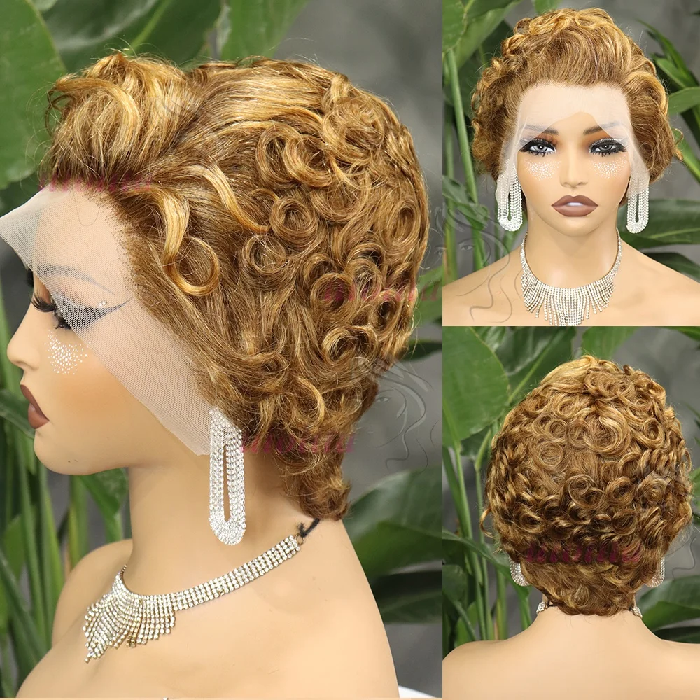 Chioma Lockige Pixie-Cut-Perücke 13X4 Full Lace Frontal Perücke Kurzer Bob Echthaarperücken für Frauen Kleberlose Lace-Perücke mit vorgezupftem Haaransatz – Detail 15