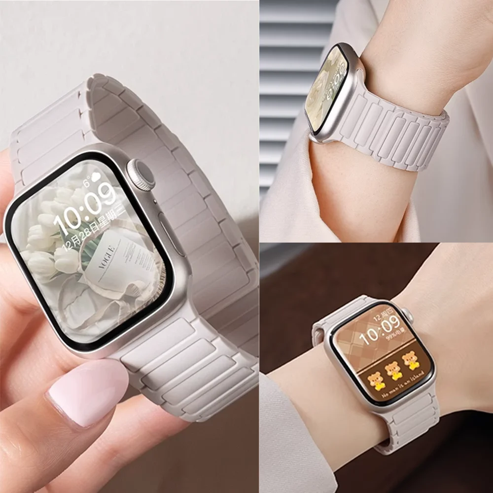 

Magnetic strap for Apple Watch Bands 44mm 40mm 49mm 45mm 46mm 42mm Silicone Bracelet iWatch Series 10 9 8 7 6 5 Se ultra 2 strap